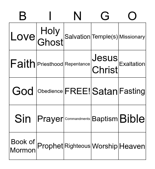 Church Bingo Card