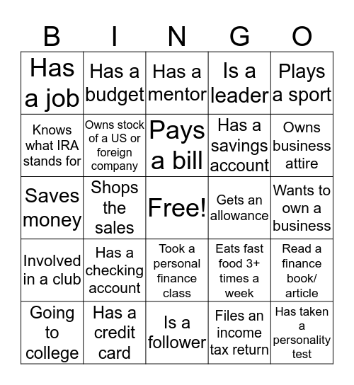 FACTS for Youth Bingo Card