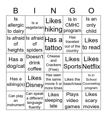 Icebreaker Bingo Card
