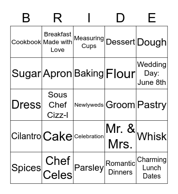 "Kitchen" Wedding Bingo! Bingo Card