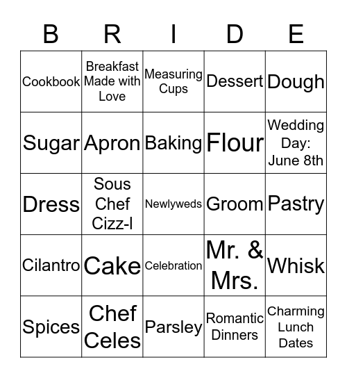 "Kitchen" Wedding Bingo! Bingo Card