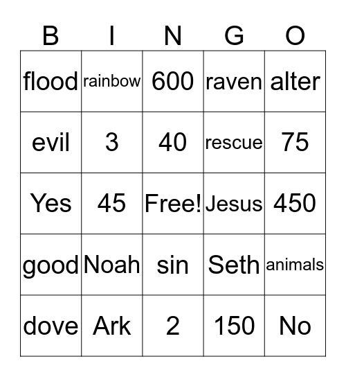Noah's Ark Bingo Card