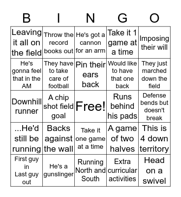 Football Cliches Bingo Card