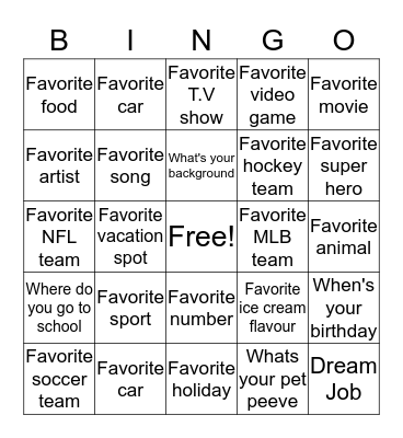 Ice Breaker  Bingo Card