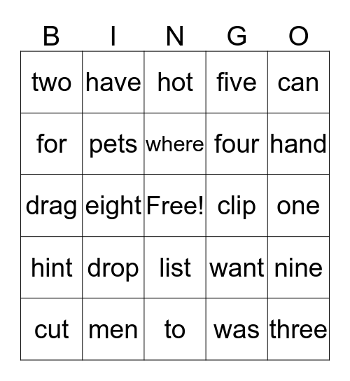 Level 1 short a, e, i, o, u & sight words Bingo Card