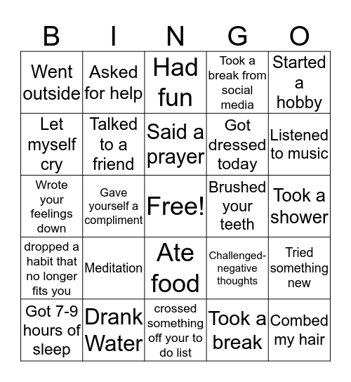 Self- Care Bingo Card