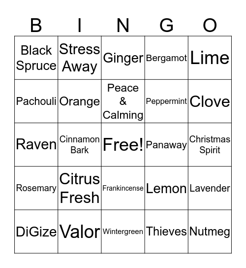 Oily Bingo Card
