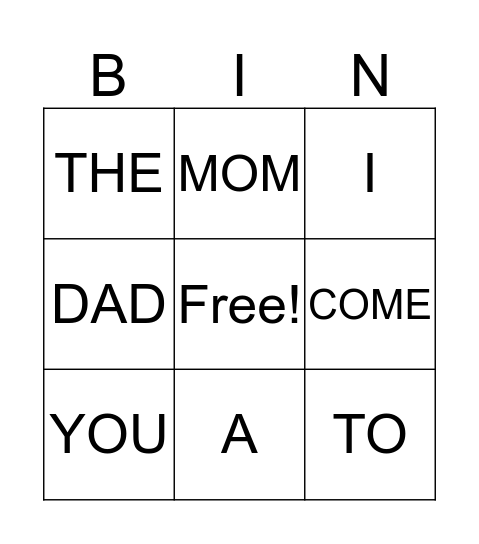 B.O.Y. BINGO GAME Bingo Card