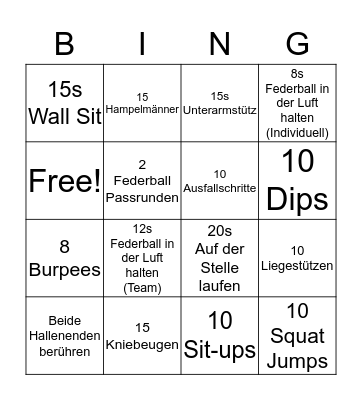 Badminton- / Fitness-Bingo Card