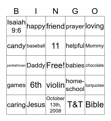 Hannah  Bingo Card