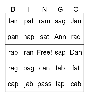 "A" Sound Bingo Card