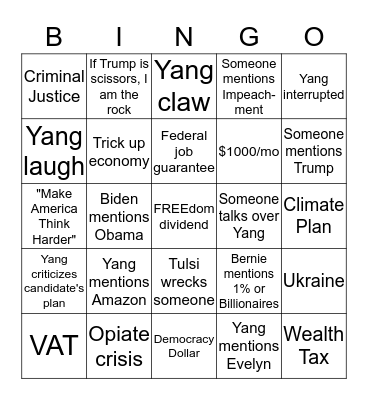 Oct Debate | Yang Gang Bingo Card