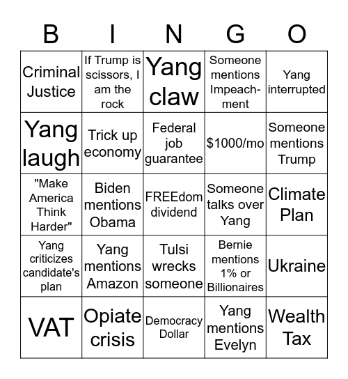 Oct Debate | Yang Gang Bingo Card