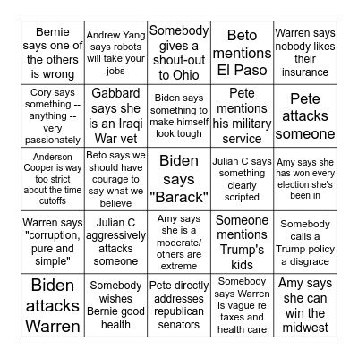 October Democratic Debate Bingo  Bingo Card