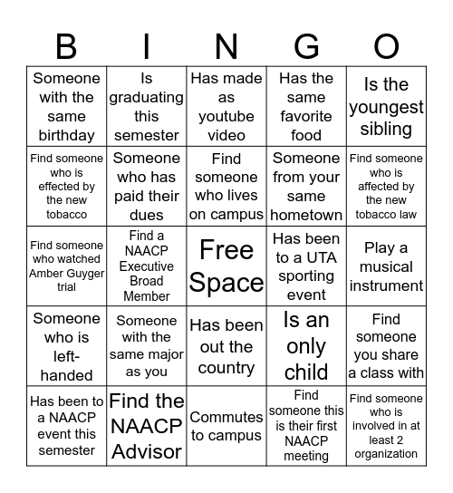 NAACP Human Bingo  Bingo Card