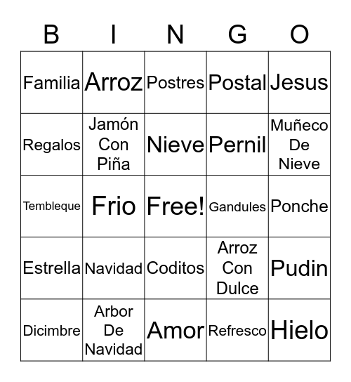 Navidad En Familia 2019 Bingo Card