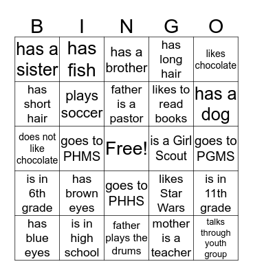 Friendship Bingo Card