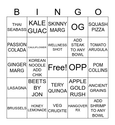 TFK SERVER DINNER BINGO Card