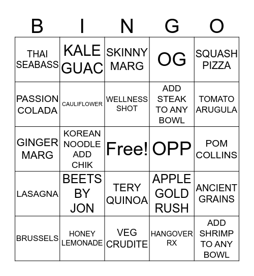 TFK SERVER DINNER BINGO Card