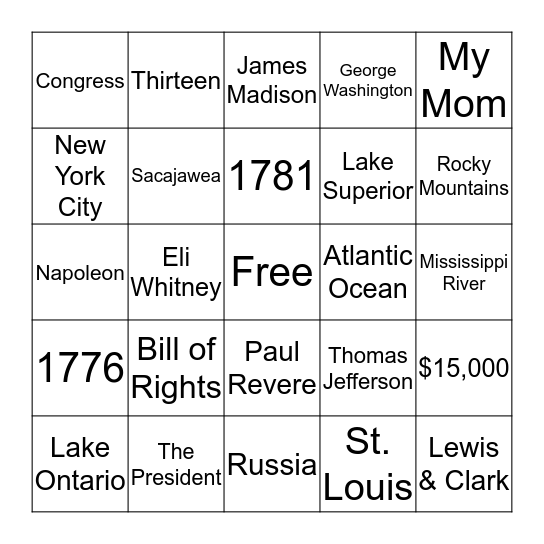 Early American History & Geography Bingo Card