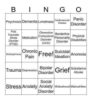 Mental Health Awareness Bingo Card