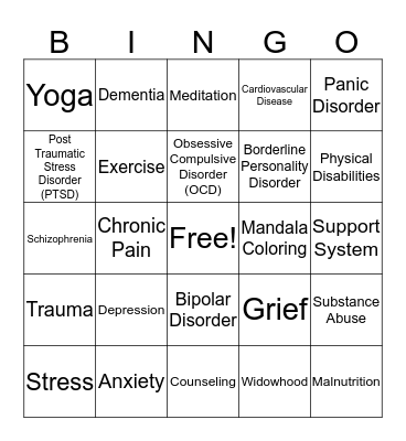 Mental Health Awareness Bingo Card