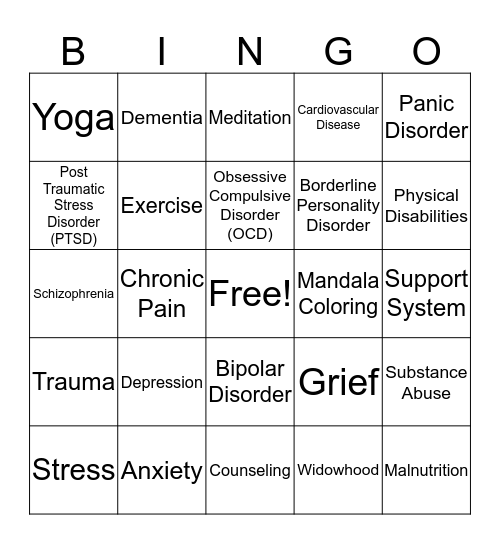 Mental Health Awareness Bingo Card