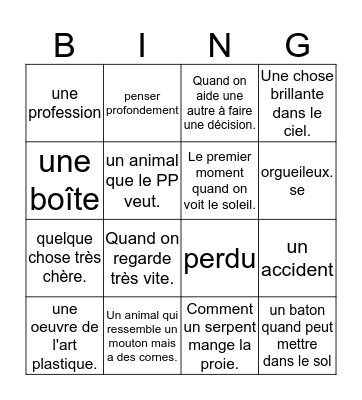 Loto - Fr  4  Chap 1- 3  Bingo Card