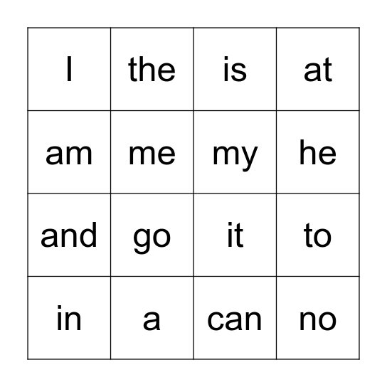 sight words (week 1-4) Bingo Card