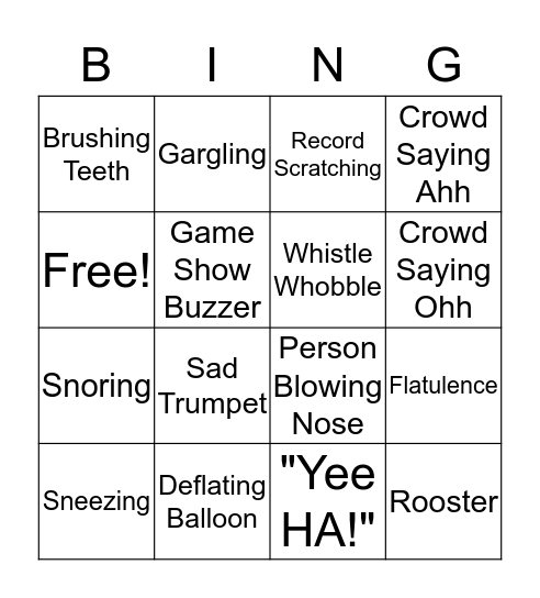 Silly Sounds BINGO Card