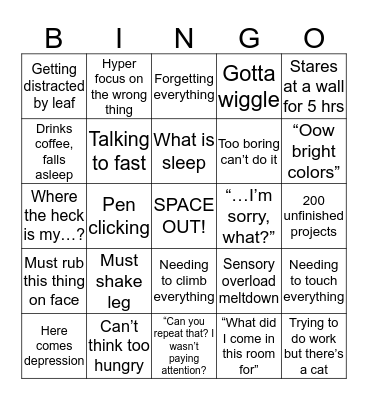 ADHD BINGO Card