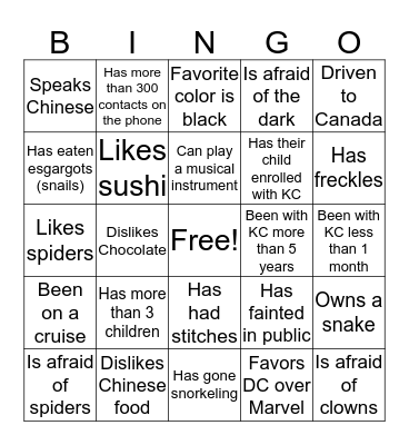 Getting to Know You Bingo Card