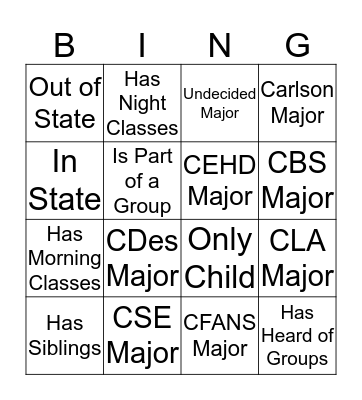 Open Door Night BINGO Card