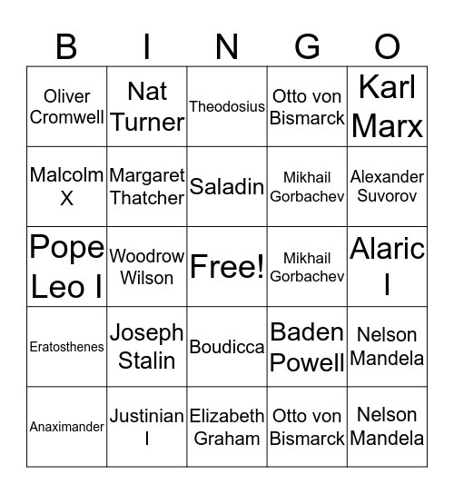 World Leaders Bingo Card