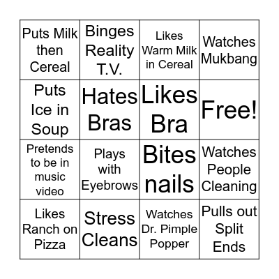 Stranger Activities Bingo Card
