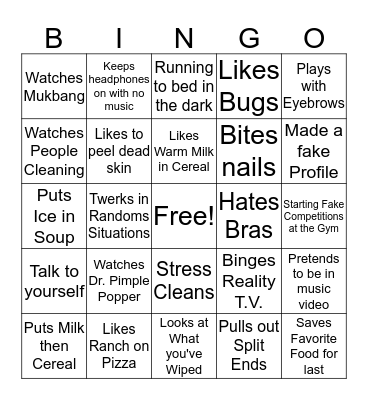 Stranger Activities Bingo Card