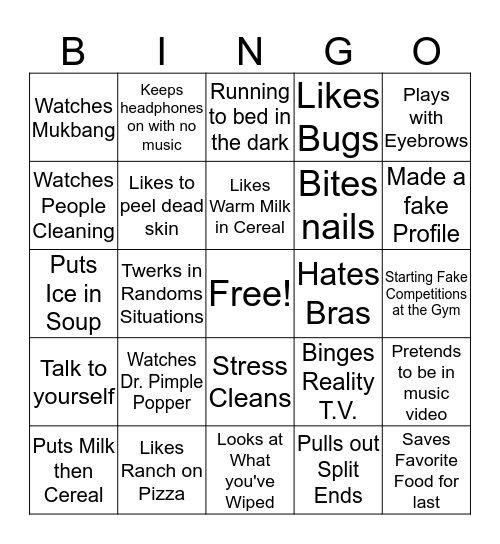 Stranger Activities Bingo Card