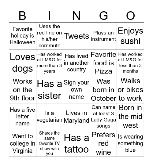 LM&O Mingle Bingo! Bingo Card