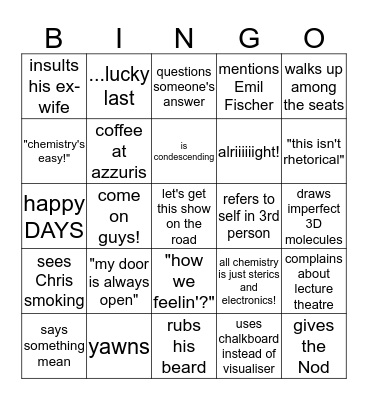 Chris Bingo Card