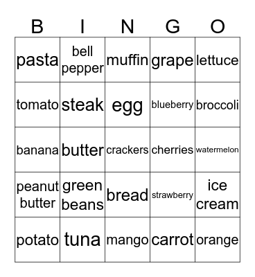 Food Groups Bingo Card