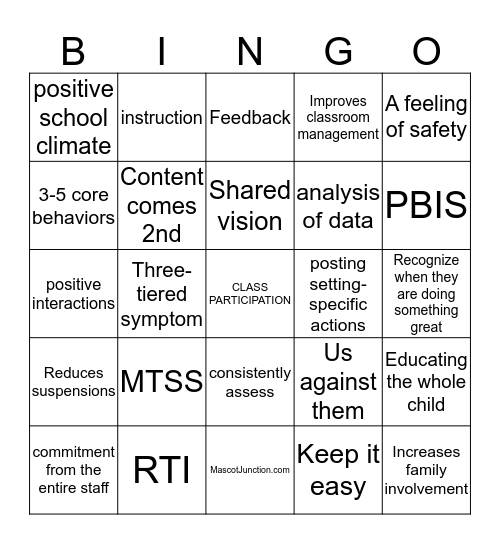 PBIS Bingo Card