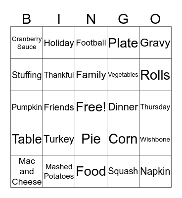 Thanksgiving Bingo Card