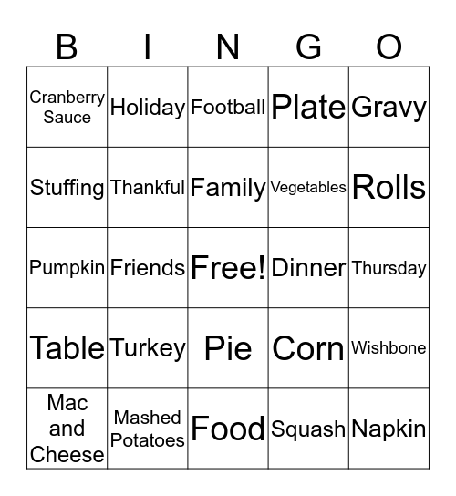 Thanksgiving Bingo Card