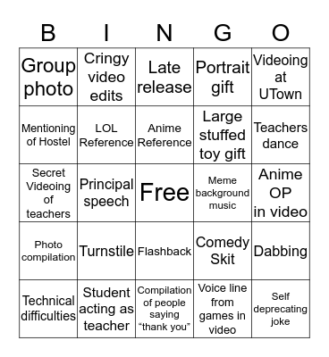 Farewell assembly Bingo Card