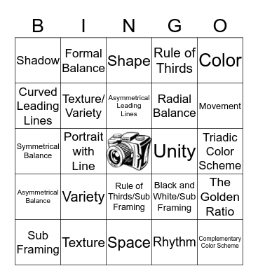 Photography Bingo Card