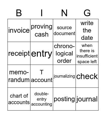 Accounting Chapters 3 & 4 Review Bingo Card