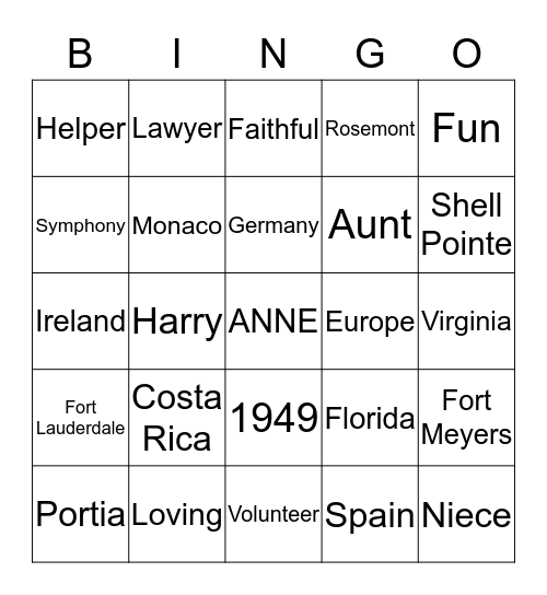 Anne's BINGO Birthday Bash Bingo Card
