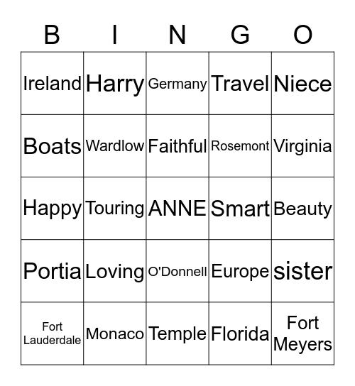 Anne's BINGO Birthday Bash Bingo Card
