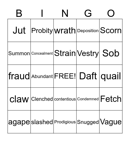 Vocabulary Act 3 Bingo Card