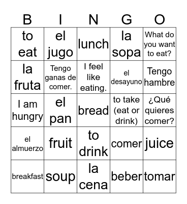 5.1 and 5.2: Meals Bingo Card